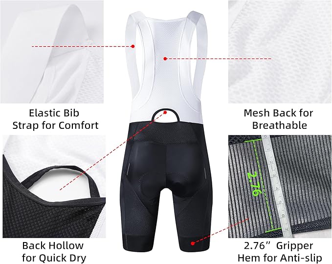 Cycling Bib Shorts for Men - Road Bike Bicycle Breathable Padded Riding Tights