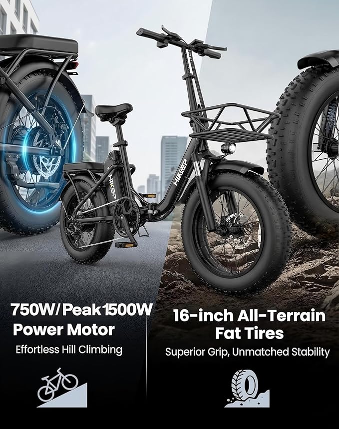 Folding Electric Bicycle for Adults - 750W High Power Motor, 16"/20" Fat Tire E-Bike, Long Range 48V 13AH/25Ah Battery, LCD Screen, Disc Brakes, Adjustable Seat & Handlebar