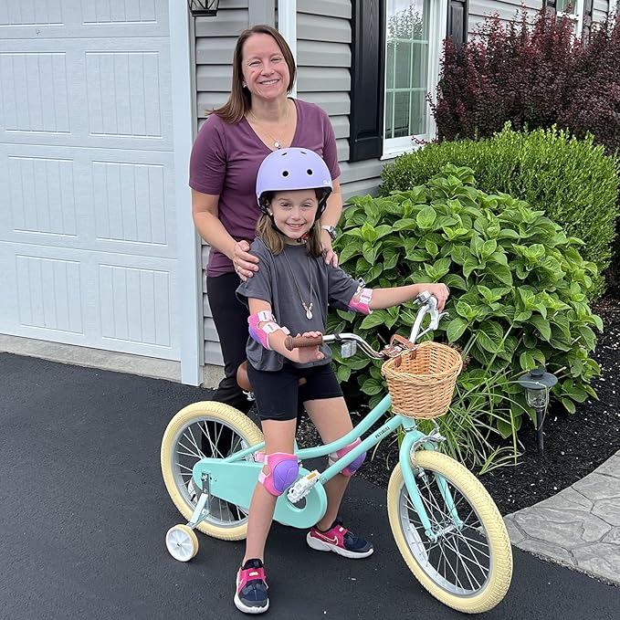 Petimini Vintage Kids Bike for Girls, 12–20 Inch Classic Bicycle with Wicker Basket & Bell, High Tensile Steel Frame, Training Wheels (12–18”), 85% Pre-Assembled, Retro Bike for Outdoor Riding