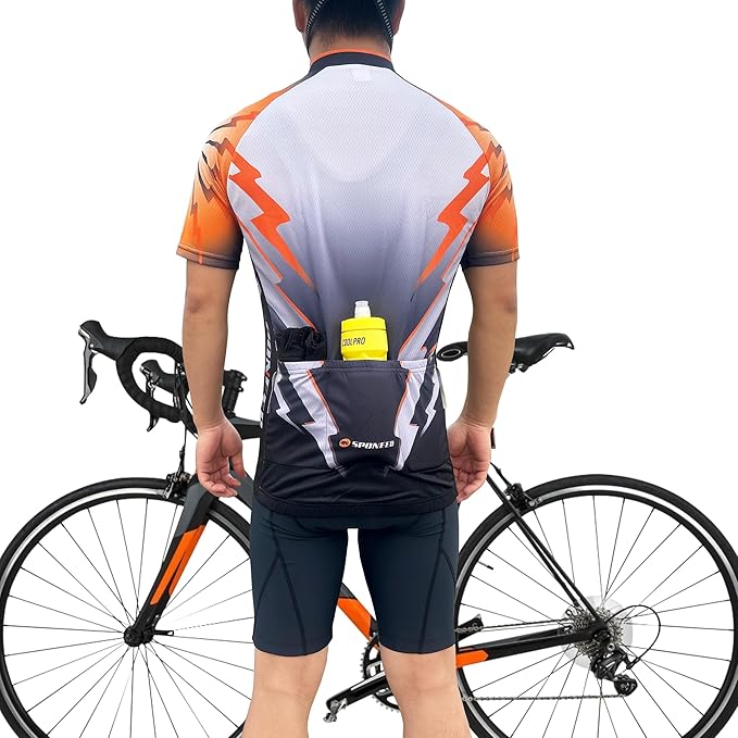 sponeed Men's Cycling Jerseys Tops Biking Shirts Short Sleeve Bike Clothing Full Zipper Bicycle Jacket with Pockets
