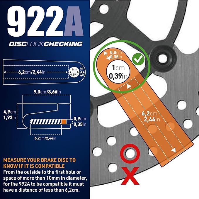 URBAN 922A Motorcycle Disc Lock, ø10mm Safer, More Visible, More Deterrent, Compact and Effective Security for Easy Transport, Anti Theft Wheel Brake Lock for Motorbike Scooter Electric Bike Bicycle