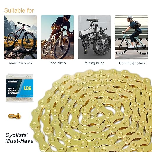 10 Speed Gold Bike Chain 1/2" x 3/32" 116 Links Bicycle Chain for Road Mountain Folding Racing Cycling Bikes (Gold-10 Speed)