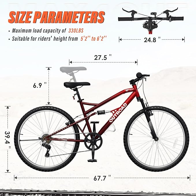 26 inch 7-Speed Commuter Bicycle,Hybrid Bicycle,Men's Cruiser Bike/Mountain Bike V Brake,Metal Frame, Adult Bike (Black, White, Blue, Green, Purple, Pink)