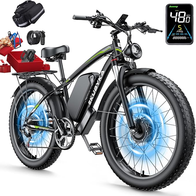 8000W Dual Motor Electric Bike for Adults, 48MPH Fast Ebike with 52V 36Ah Removable Battery, Up to 100 Miles Long Range, 24/26 Inch Fat Tire, Shimano 7-Speed, Shock Absorber Commuter E-Bike