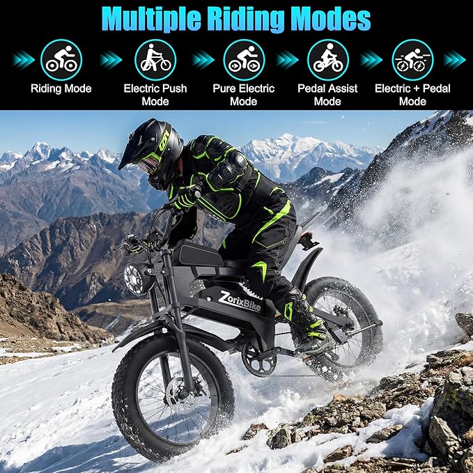Electric Bike for Adults,48V 20AH - Peak Power 1500/3000W Brushless Motor Electric Bicycle - Max Speed 31-35MPH - Max 80 Miles Range - 20" x 4.0" Fat Tire Dirt E-Bike,7-Speed - UL 2849