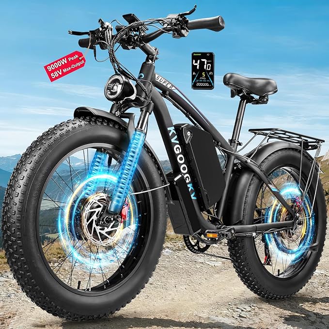 9000W Peak 58V Max-Output Ebike for Adults, Powerful 34Ah Battery Dual Motor Ebike, 47MPH Top Speed Fast E-Bike, Up to 105 Miles 24"x4.0 Fat Tires Electric Mountain Bicycle for Sand Beach Snow