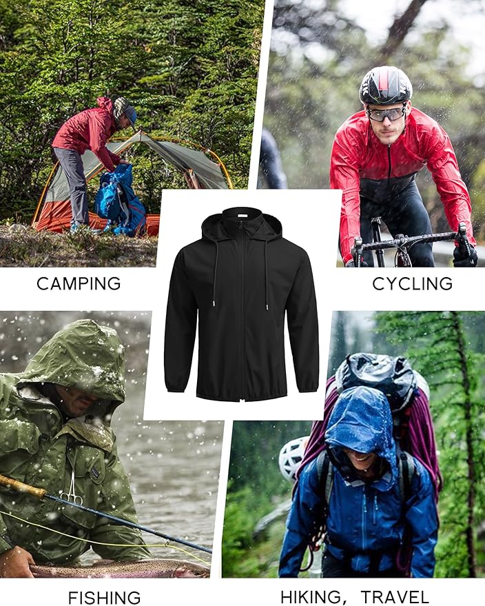 COOFANDY Men's Light Rain Jacket with Hood Packable Waterproof Raincoat Golf Rain Gear Travel Hiking Windbreaker
