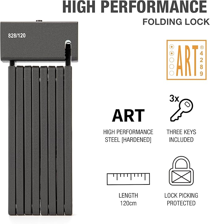 Foldable Bike Lock - Compact Folding Bicycle Lock with 3 Keys - Frame Mount Anti-Theft Locks for E-Bike, Motorcycle, Scooter, Bicycle, Door, Gate (PINN-828-120)