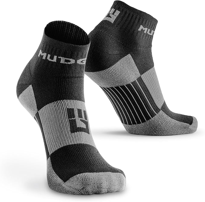 MudGear Quarter Crew Trail Socks, Blister-Resistant, Sweat-Resistant & Quick-Drying, Cushioned Footbed, Made in USA, 2-Pack