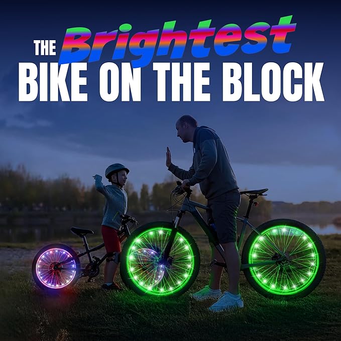 Activ Life 2-Tire Pack LED Bike Wheel Lights with Batteries Included, Get 100% Brighter and Visible from All Angles for Ultimate Safety and Style