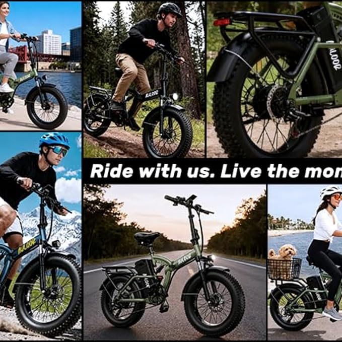 Folding Electric Bike for Adults and Seniors, 1000W Motor 48V 20AH Battery 30MPH 80 Miles, 20" Fat Tire All Terrain Ebike, 7-Speed Commuter E Bike, Step-Thru Electric Bicycle for Women and Teens