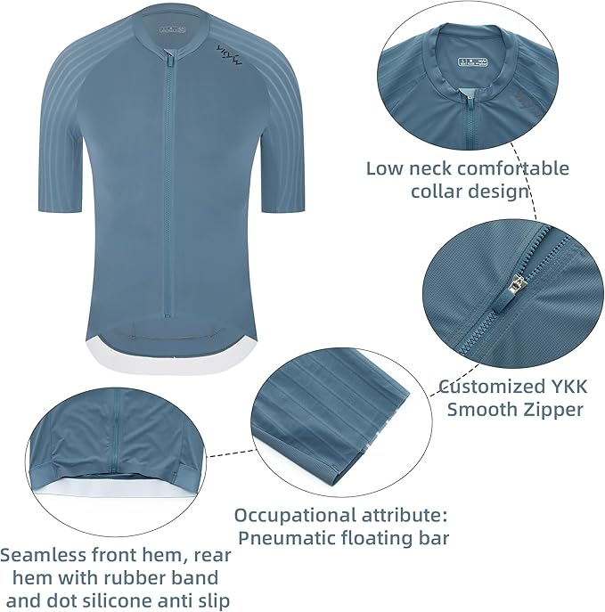 YKYWBIKE Cycling Jersey Men Aero Race Fit, Road Bike Jersey Short Sleeved Moisture Wicking, Breathable,Zip Pocket,UPF50＋