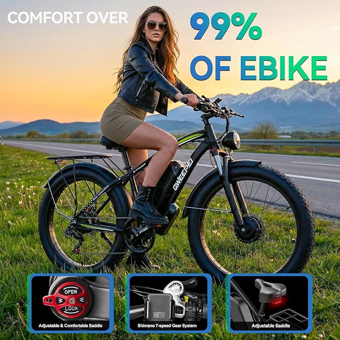 58V Max-Output Dual Motor Ebike, Peak 9000W for Adults 36AH Battery 47MPH 105 Miles Range 24 Inch Fat Tire Electric Bike LCD Display for Man Women