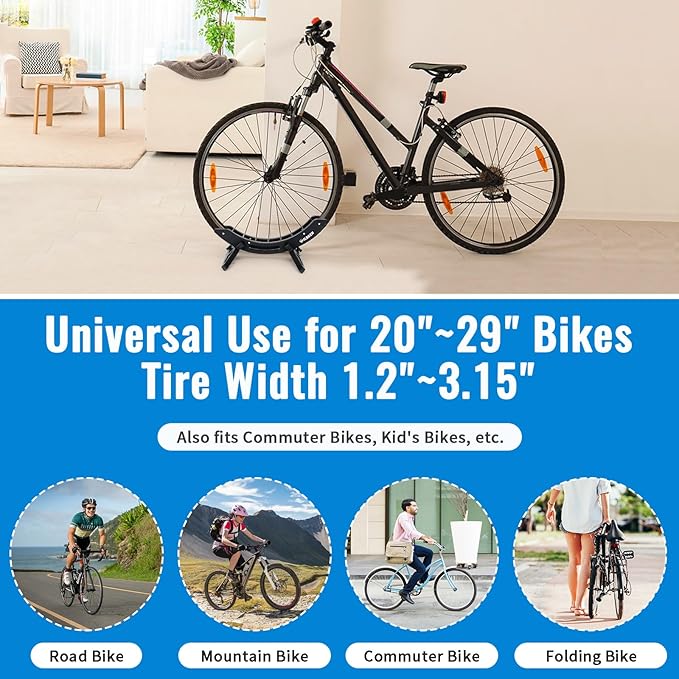 WILDKEN Bike Stand, Bike Stand Floor for Home/Garage Adjustable Bicycle Stand Bike Parking Rack Fit Road Bike, Mountain Bike, MTB, BMX, Commuter Bike, Kids Bike, Scooter (Black)