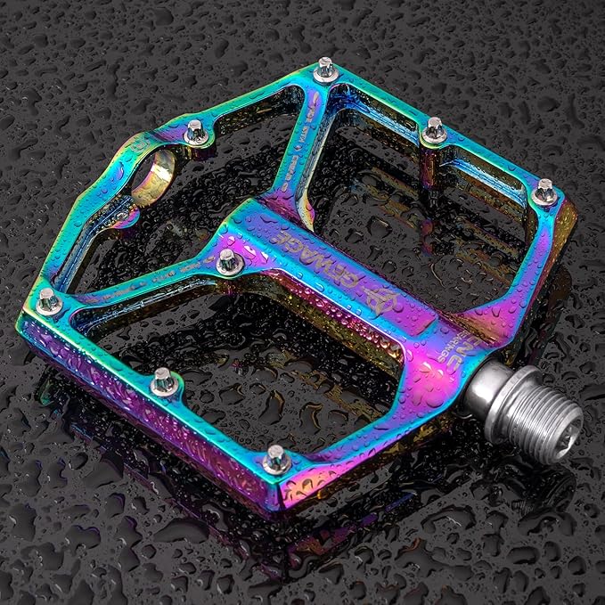 Road/Mountain Bike Pedals - 3 Bearings Bicycle Pedals - 9/16” CNC Machined Flat Pedals with Removable Anti-Skid Nails