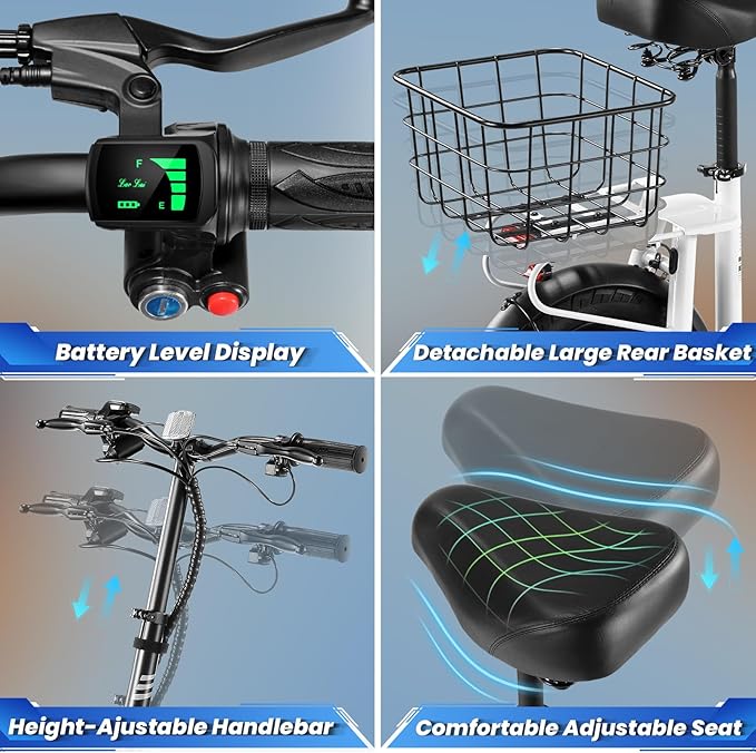 Caroma Peak 1200W/800W Electric Scooter with Seat, 30 Miles Max Range, Electric Scooter Adults, Up to 20MPH Foldable Escooter with Basket,Key Start Adjustable E-Scooter