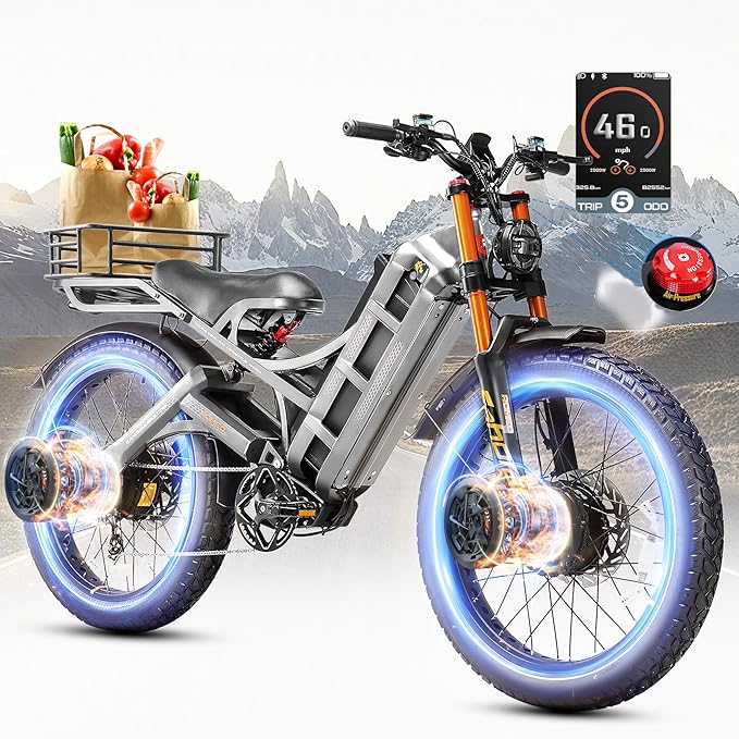eAhora 2025 Latest Romeo Pro 3/2/Pro 5600W/50Mph 4000W/46Mph Dual Motor Electric Bike for Adults, 60V/80Ah 52V/70Ah 250+Miles Long Range Ebike 26''*4.0 Fat Tire Full Suspension Off-Road Ebike, UL2849