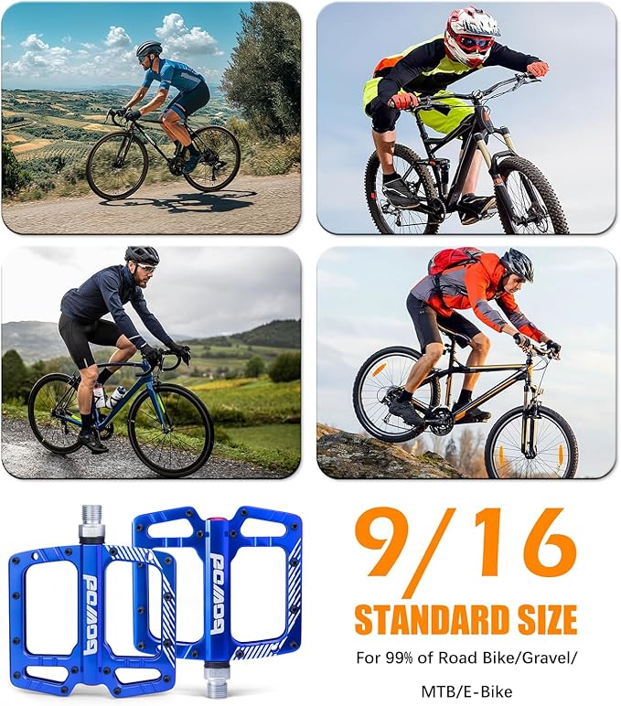 Bike Pedals 9/16" Lightweight Non-Slip Bicycle Platform Pedals - Fits Most Adult Bikes & Mountain Bikes &MTB, Road Bikes and Slip-Resistant Design