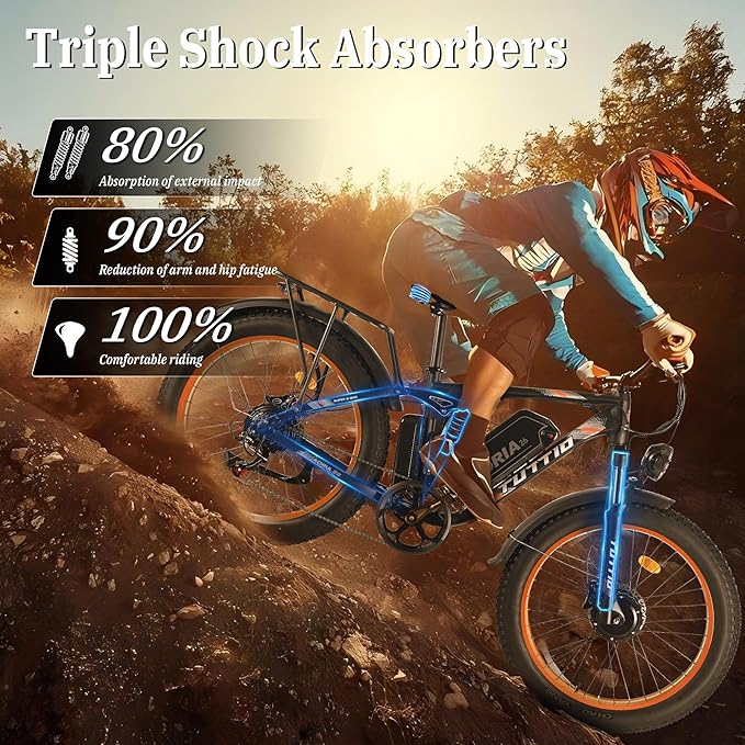 Tuttio Adria26 5000W/6000W Dual-Motor Ebike,40-46MPH Electric- Bike for Adults, 26 * 4" Fat Tire Electric Bicycle, 52V 25AH E-Bike Full Suspension Electric Dirt Bike for Off-Road Mountain Hunting