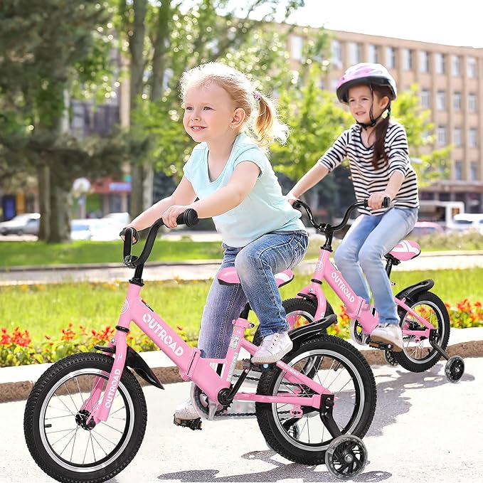 Outroad Kids Bike for Boys Girls Age 3-9 Years Old, 14 16 18 Inch Kid's Bike with Training Wheels, Children Bicycles for Toddler, Blue and Red