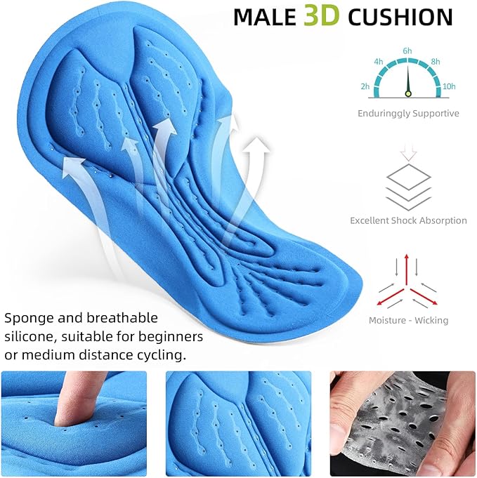 Men's Cycling Shorts, Padded Bicycle Riding Pants Bike Shorts Biking Clothes Cycle Wear Tights