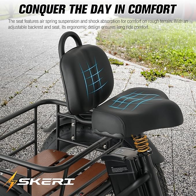 Skeri Electric Tricycle for Adults, 750W(Peak 1350W) Motor Etrike, 20"x4" Folding Fat Tire Electric Trike, 48V13Ah Battery, 3-Wheel Electric Bike, 20MPH, Front & Rear Basket & Differential