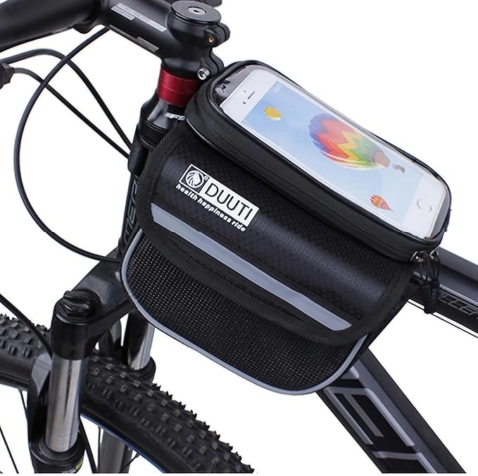 Bike Bag,Bicycle Bags,Bike Saddle Bag,Phone Holder for Bike,Touchscreen Bike Phone Mount,Waterproof, Top Tube Bag,Bicycle Accessories,Bike Frame Storage bag,Phone Screen under 6.8” (Black)