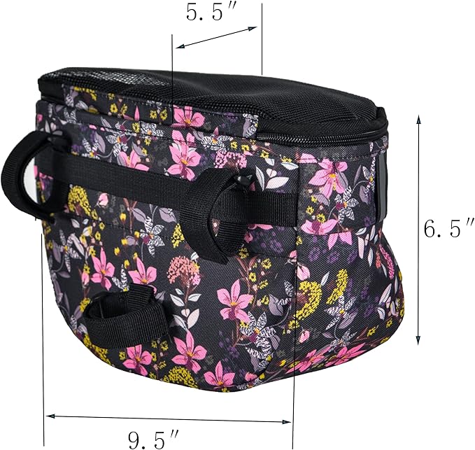 Kids Bike Basket,Durable Front Frame Bicycle & Scooter Basket Bag,Waterproof Fabric Bicycle Handlebar Bag for Boys, Girls, Toddlers with Zipper Mesh Lip (Pink Flower)