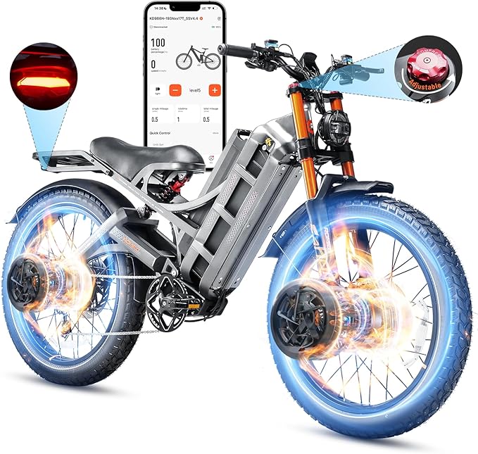 eAhora 2026 Romeo Pro 3 5600W 50Mph High-Torque Ebike, 60V 80Ah 250-Mile Long Range Electric Bike for Adults, Adjustable Air Suspension, 26'' Puncture-Proof Tire, UL 2849 Certified by TÜV