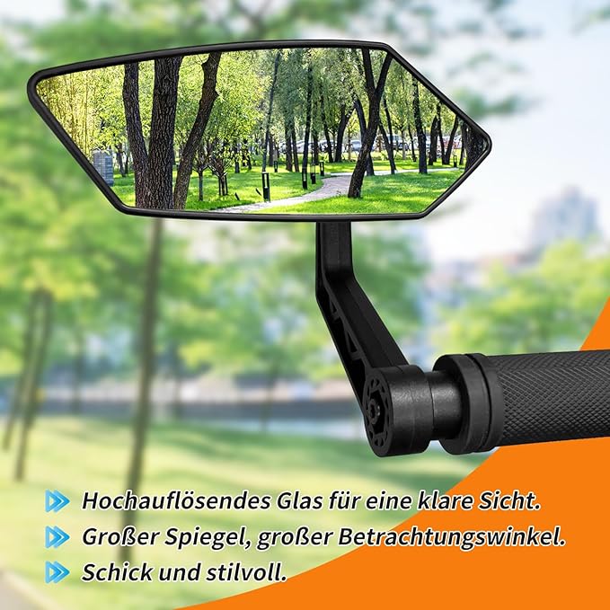 2PCS Bike Mirror, HD Glass Bicycle Mirrors for Handlebar Mount, Adjustable Bar End Bike Rear View Mirror, Scratch Resistant Handlebar Mirrors for E-bike & Scooter (Left&Right 0.59-0.78")