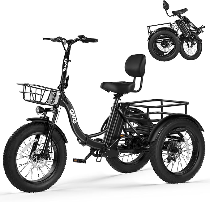 Qlife Triker Plus Electric Trike for Adults, Peak 1200W Motor Floding Trike Ebike, 624Wh E-Bike, 20MPH 65 Miles Electric Tricycle for Adults, 20x4.0 Fat Tire E-Bike, Foldable 3 Wheel for Adults