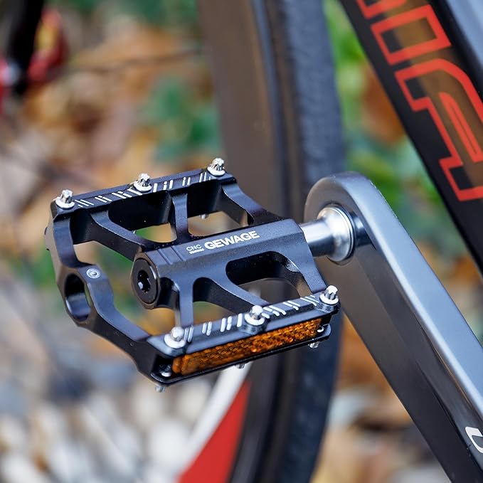 Mountain Bike Pedals - 3 Bearings Bicycle Pedals with Reflectors - 9/16” CNC Machined Flat Pedals with Removable Anti-Skid Nails for Road Mountain BMX MTB Bike