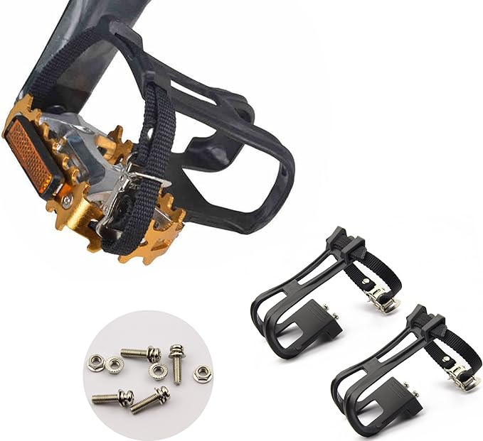 Leadrise1 Pair Nylon Cycling MTB Road Mountain Bike Bicycle Pedal Toe Clip Strap Belts- Toe Cages for Peloton Bike,Exercise Bike Pedals - Universal Fit Bicycle Pedal