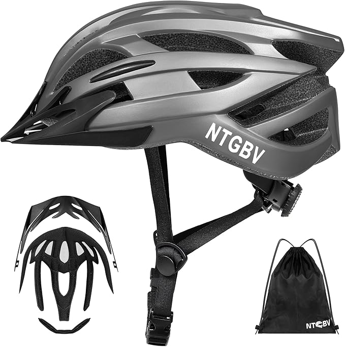 Adult Bike Helmet for Men/Women with Helmet Bag 2 Removable Moisture-Wicking Liners & Visors Lightweight Shockproof Adjustable Design CPSC 1203 & EN 1078 Safety Certified for Road/Commute/MTB