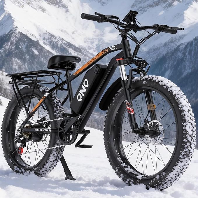 Fat Tire Electric Mountain Bike 1500W Peak, 48V 15Ah Removable Battery,20MPH Speed & 60 Miles Range Electric Bicycles, 26" All Terrain Off Road E-Bike for Adults w/ Lockable Suspension & 7 Speed Gears