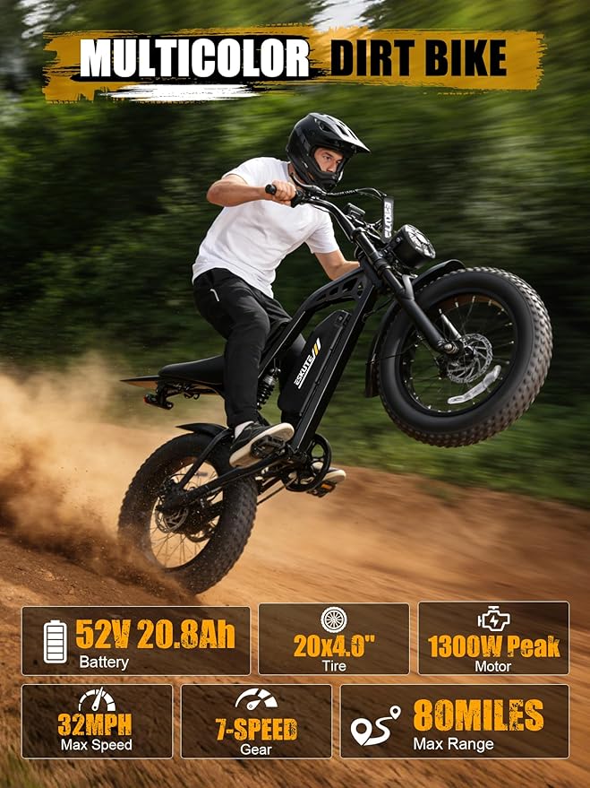 V100/V200 1500W Peak Electric Bike for Adults, 28MPH 48V13&20.8 Ah Removable Battery, 16/20"x4.0" Fat Tire, 7-Speed E-Bike with Dual Suspension – Commuter Ebike for Men & Women