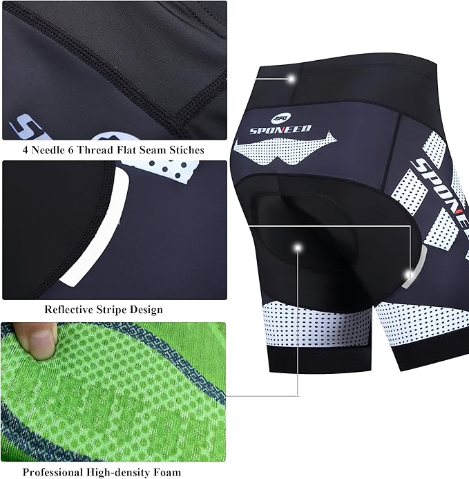 sponeed Men's Cycling Shorts Padded Bicycle Riding Pants Bike Biking Clothes Cycle Wear Tights