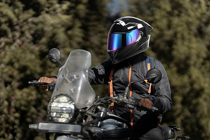 TCT-MOTORPARTS Adult Dual Visors Full Face Motorcycle Helmet Motorbike Racing Street Bike Helmets DOT Approved Gloss Black Small Size
