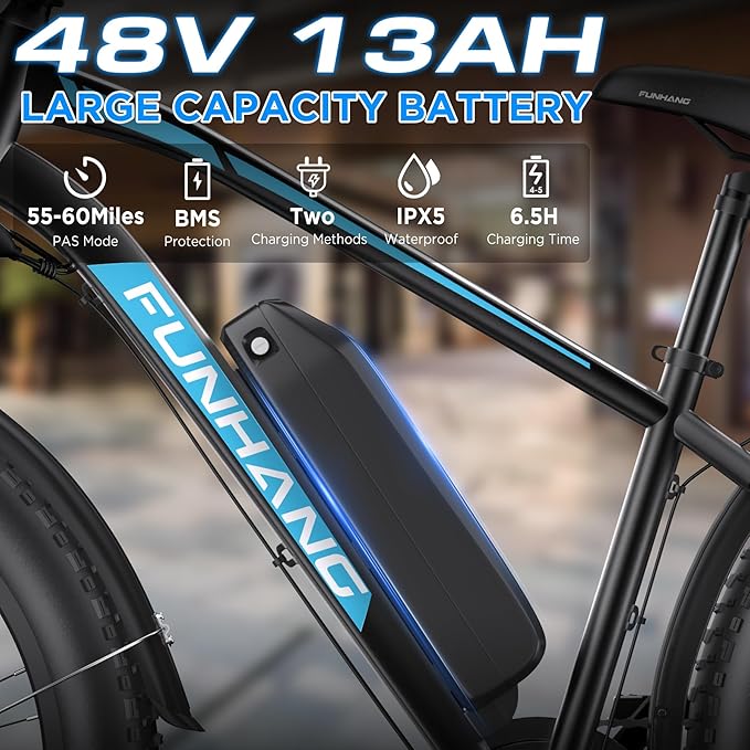 Electric Bike for Adults, 1000W Peak Ebike, 25MPH 60Miles Electric Mountain Bike, 26" Fat Tire Electric Bicycle with 48V 13AH Battery, Front Suspension,7 Speed, Rear Rack, UL 2849 Certified