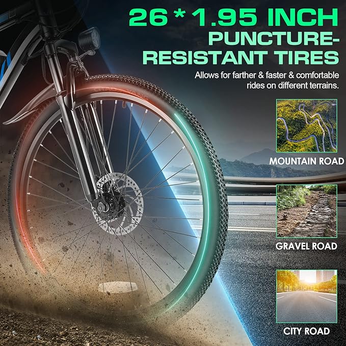 Vivi Electric Bike for Adults, Peak 1000W Ebike 26" Electric Mountain Bike, 22MPH Adult Electric Bicycles Commuter Ebike with 48V Battery, Up to 50 Miles, 21 Speed, SGS Certified to UL2849