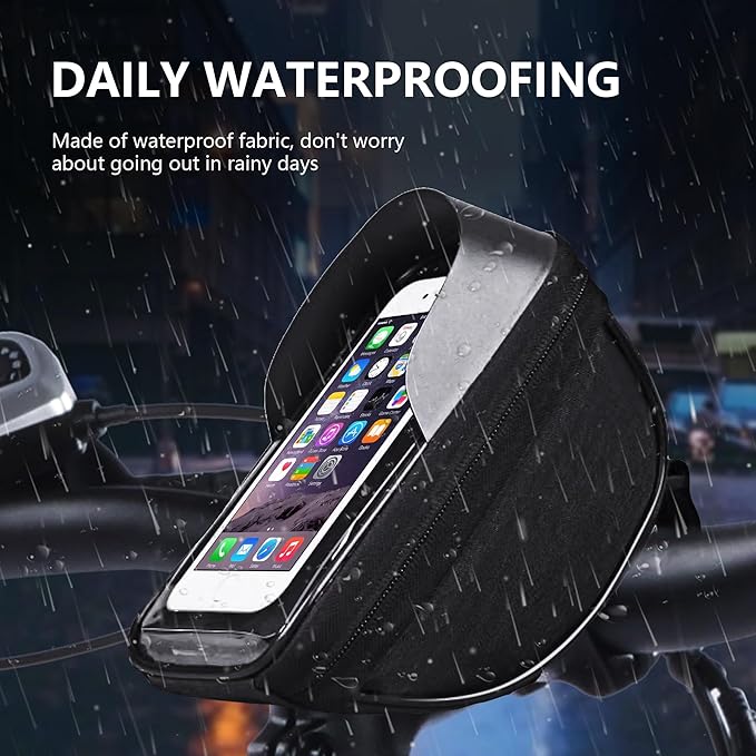 Qlife Bike/Bicycle Phone Front Frame Bag, Cycling Pouch with Rain Cover,Waterproof Bike Phone Holder, Bicycle Top Tube Bag, Bike Accessories for Phones up to 7"