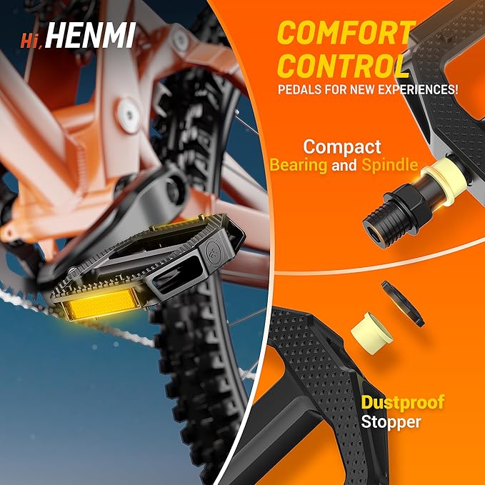 HENMI Bike Pedals,Fits Most Adult Bikes,9/16" Bicycle Pedals with Reflective Strips, Bike Pedal Replacement,Fits Most Adult Road EBike MTB Bicycles for Men and Women（HMBP-D03）