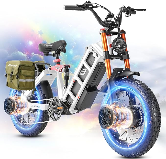 2025 eAhora Juliet Pro 2 5400W/1200W 43/34MPH Dual Motor | 60V 70Ah/52V 60Ah 200-220+Miles Long Range Ebike for Delivery and Commuting | 20'' Fat Tire Full Suspension Electric Bike for Adults