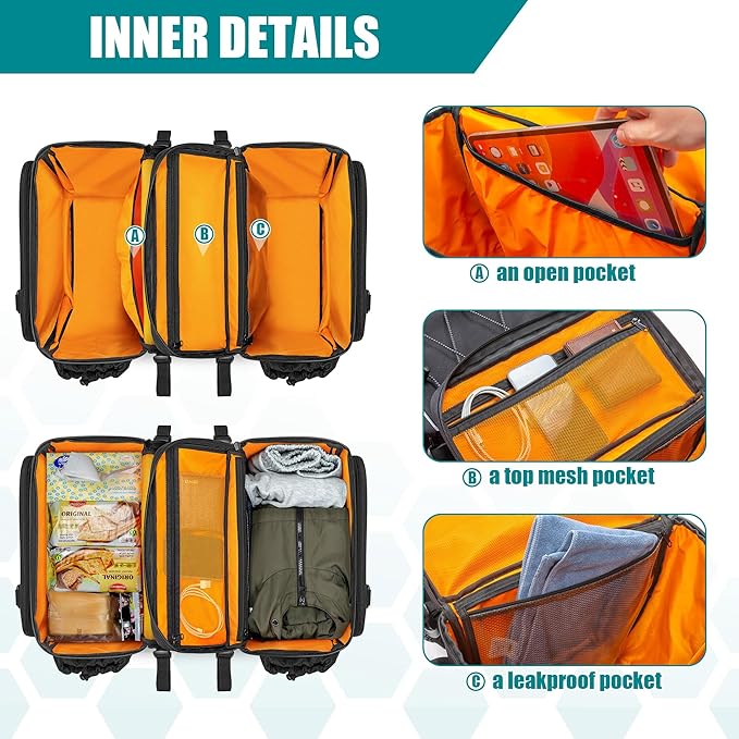 50L Bike Panniers with a Rain Cover, Bike Saddle Bag with Expandable Compartment and Multiple Pockets, Black