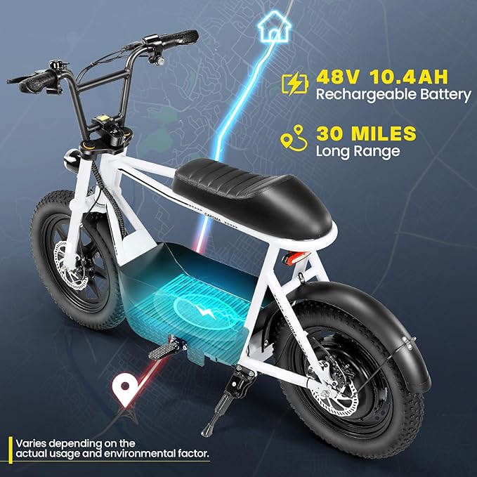 Caroma Peak 1200W/1000W/800W/500W Electric Scooter with Seat,16"/20" Fat Tire Ebike All-Terrain,Max 30Miles&20MPH Electric Scooter Adults,Electric Motorcycle Adults with Storage Basket for Cargo&Pets