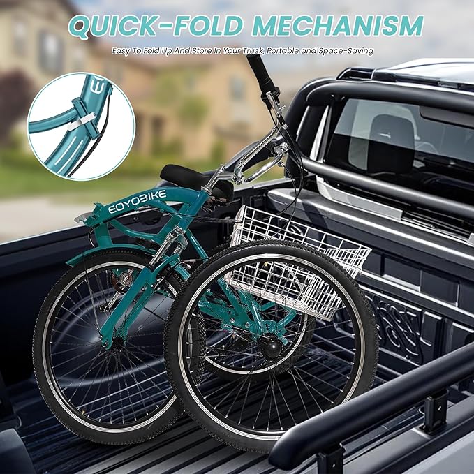 LILYPELLE Adult Folding Tricycles, 7 Speed Folding Adult Trikes, 20/24/26 inch 3 Wheels Bikes with Low Step-Through, Large Basket, Foldable Tricycle for Adults, Women, Men, Seniors