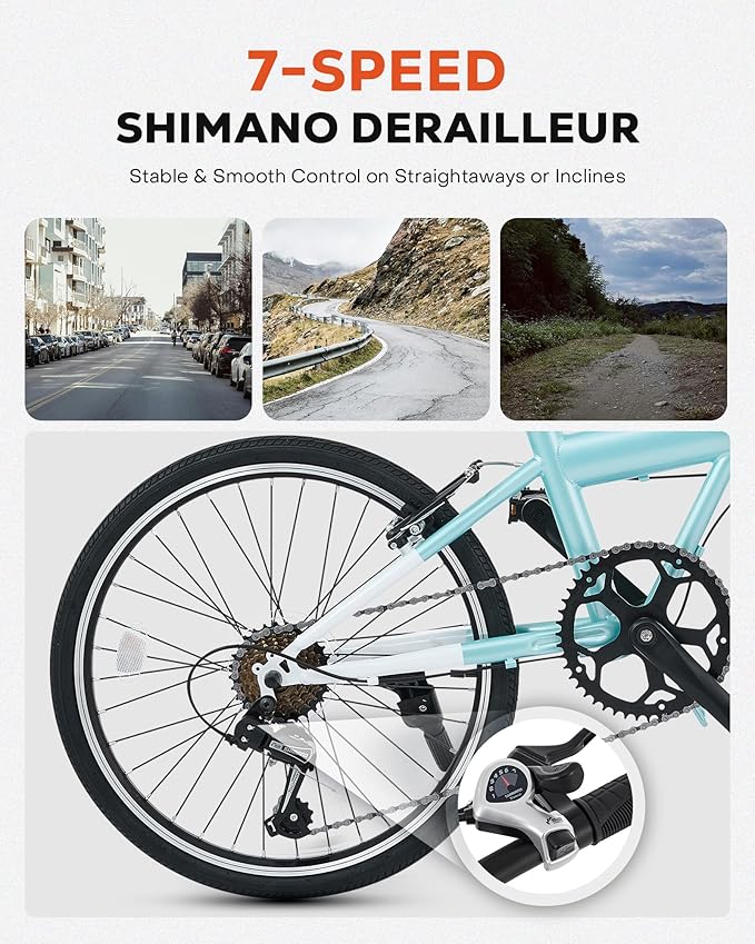 VIRIBUS Folding Bike for Adults, 20 inch Foldable Bike 7 Speed, Lightweight Compact Bicycle, Portable Collapsible Bikes for Adult Men Women City Commuters, 90% Pre-Assembled, Fold Up Bikes