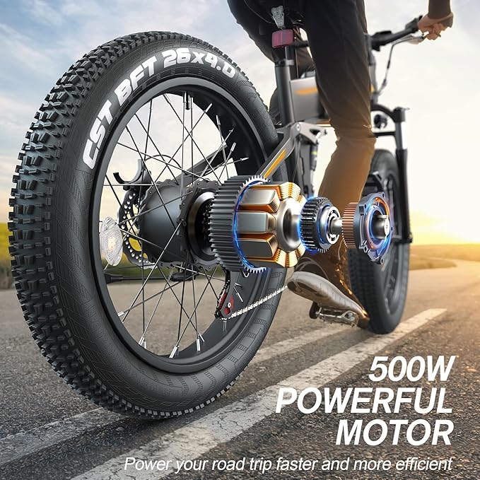Wooken 26" x4.0 Fat Tire Electric Bike, Folding Electirc Bike for Mountain Commuter, Peak 1000W Motor 21.6 MPH, Ebikes for Adults with 48V/10.4Ah Removable Battery, Suspension Fork, 21 Speed Ebike