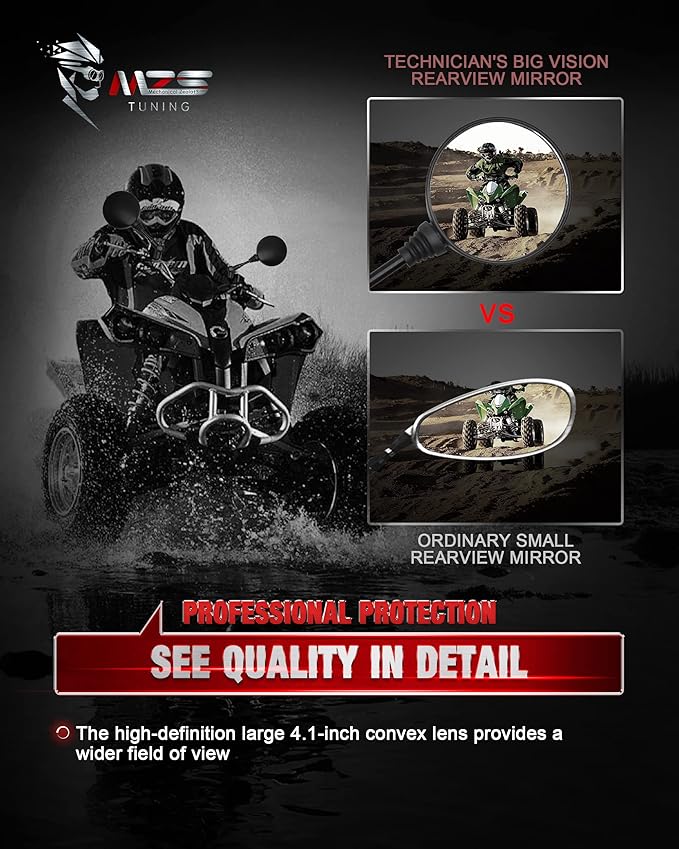 MZS Motorcycle Mirrors, Foldable Adjustment Rear View Mirror 8mm 10mm Universal Handlebar Mount Round Compatible with Motorbike Adventure Dirt Street Bike ATV Quad Snowmobile Scooter Coolster Moped
