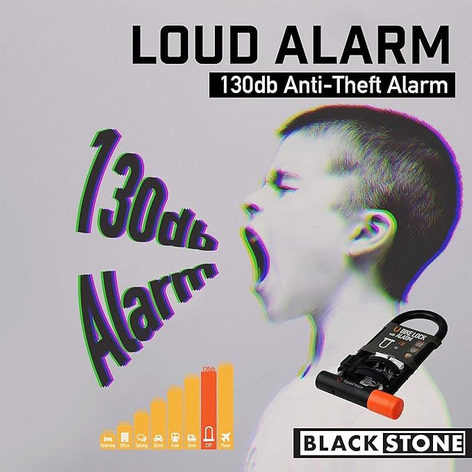 Blackstone Anti-Theft 130 db Alarm U-Lock Heavy Duty w/Security Cable (Alarm U-Lock w/Cable)